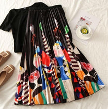 Load image into Gallery viewer, Cartoon Pleated Summer Skirts Womens 2020 New Fashion Print High Waist Elastic Long Skirt for Women Faldas Mid-Calf High Street - UK Fashion Market
