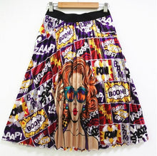 Load image into Gallery viewer, Cartoon Pleated Summer Skirts Womens 2020 New Fashion Print High Waist Elastic Long Skirt for Women Faldas Mid-Calf High Street - UK Fashion Market
