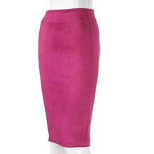 Load image into Gallery viewer, SheBlingBling Empire Skirts  Spring Faux Suede Pencil High Waist Bodycon Split Thick Stretchy Sexy Skirts Knee Length Plus Size - UK Fashion Market
