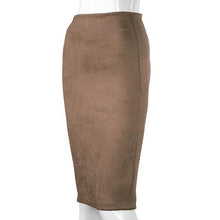 Load image into Gallery viewer, SheBlingBling Empire Skirts  Spring Faux Suede Pencil High Waist Bodycon Split Thick Stretchy Sexy Skirts Knee Length Plus Size - UK Fashion Market
