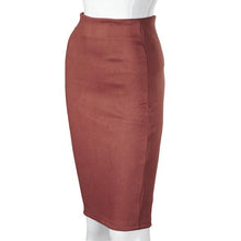 Load image into Gallery viewer, SheBlingBling Empire Skirts  Spring Faux Suede Pencil High Waist Bodycon Split Thick Stretchy Sexy Skirts Knee Length Plus Size - UK Fashion Market
