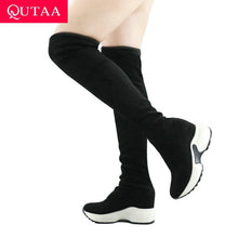 Load image into Gallery viewer, QUTAA 2020 Stretch Fabrics Over The Knee Boots Height Increasing Round Toe Women Shoes Autumn Winter Casual Long Boots Size34-43 - UK Fashion Market
