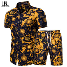 Load image into Gallery viewer, Pattern Tracksuit Men Summer Beachwear Men's Set 2020 Mens Notched T Shirts +Shorts Two Piece Sets Floral Beach Swaet Suit 5XL - UK Fashion Market
