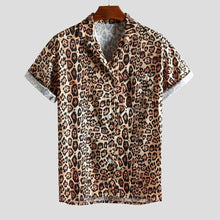 Load image into Gallery viewer, Mens Shirt Fashion Leopard Printed Chest Pocket Turn Down Collar Short Sleeve Casual Autumn Loose Shirt top blouse new 2019 - UK Fashion Market
