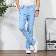 Load image into Gallery viewer, Summer thin  jeans men's 2020 new brand clothing business casual high-quality cotton stretch slim Denim jeans light blue 8028 - UK Fashion Market
