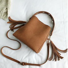 Load image into Gallery viewer, 2019 Fashion Scrub Women Bucket Bag Vintage Tassel Messenger Bag High Quality Retro Shoulder Bag Simple Crossbody Bag Tote - UK Fashion Market
