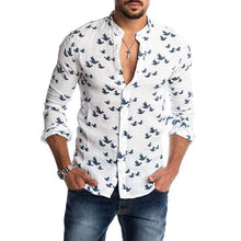 Load image into Gallery viewer, Oeak Hawaiian Shirt Long Sleeve Wild Goose Print Button Linen Shirts Summer Camisas Hombre Mens Shirts Casual Slim Fit Blusa New - UK Fashion Market
