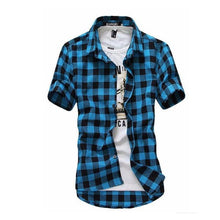 Load image into Gallery viewer, Red And Black Plaid Shirt Men Shirts 2020 New Summer Fashion Chemise Homme Mens Checkered Shirts Short Sleeve Shirt Men Blouse - UK Fashion Market
