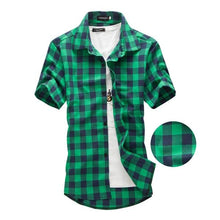 Load image into Gallery viewer, Red And Black Plaid Shirt Men Shirts 2020 New Summer Fashion Chemise Homme Mens Checkered Shirts Short Sleeve Shirt Men Blouse - UK Fashion Market
